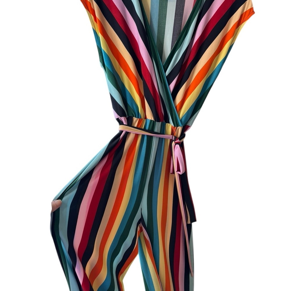 MSK Multicolor Vertical Stripe Tie-Waist Sleeveless Jumpsuit - Picture 7 of 8